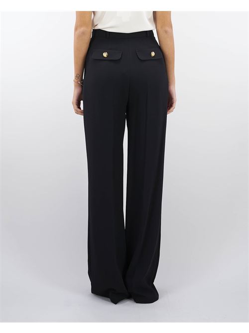 Straight trousers in woven crêpe fabric with emblem rivet Elisabetta Franchi ELISABETTA FRANCHI | Pants | PA02646E2110